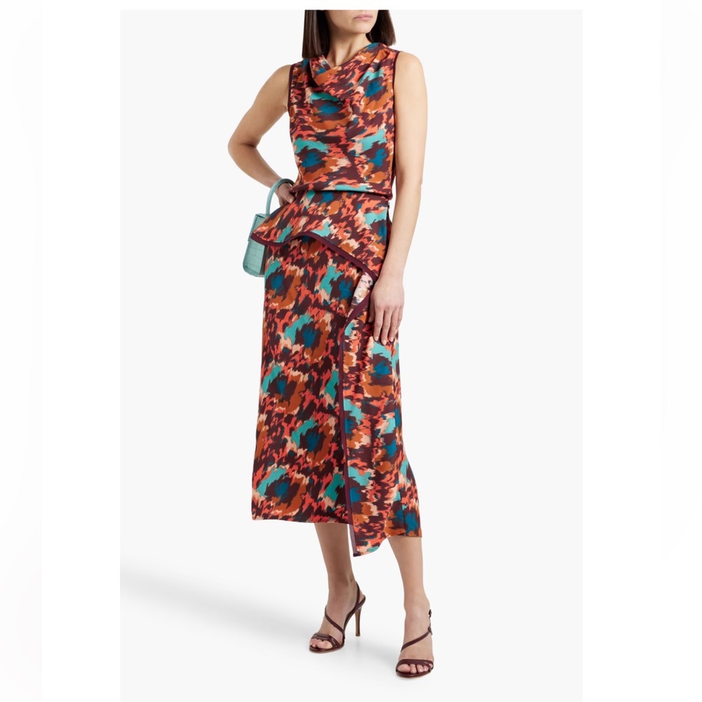 ULLA JOHNSON Danica Drapes Printed Crepe Midi Skirt